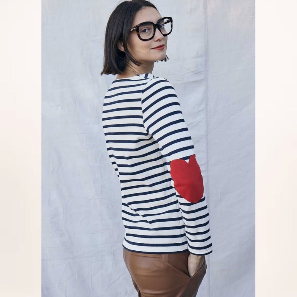 SAINT JAMES Vaujany Striped Shirt with Heart Elbow patches